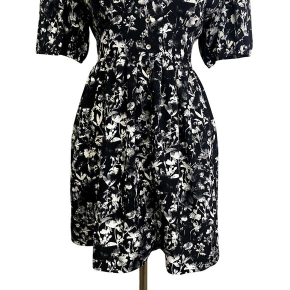 Distubia Floral Print Puff Sleeve Gothic Emo Alt Midi Dress - Picture 9 of 12